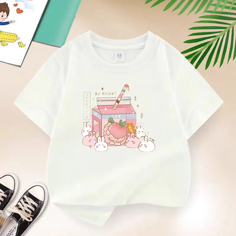 Girls Sweet Rabbit T-Shirt - Pink Cartoon Print - Kidnor