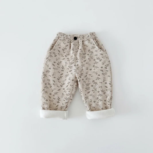 Corduroy Floral Fleece Lined Pants - Kidnor
