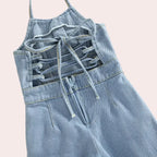 Girls Blue Denim Jumpsuit - Halter Neck Sleeveless Playsuit (1-6Y)