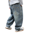 Boys' Vintage Washed Jeans - Elastic Waist Retro Denim Ages 7-13