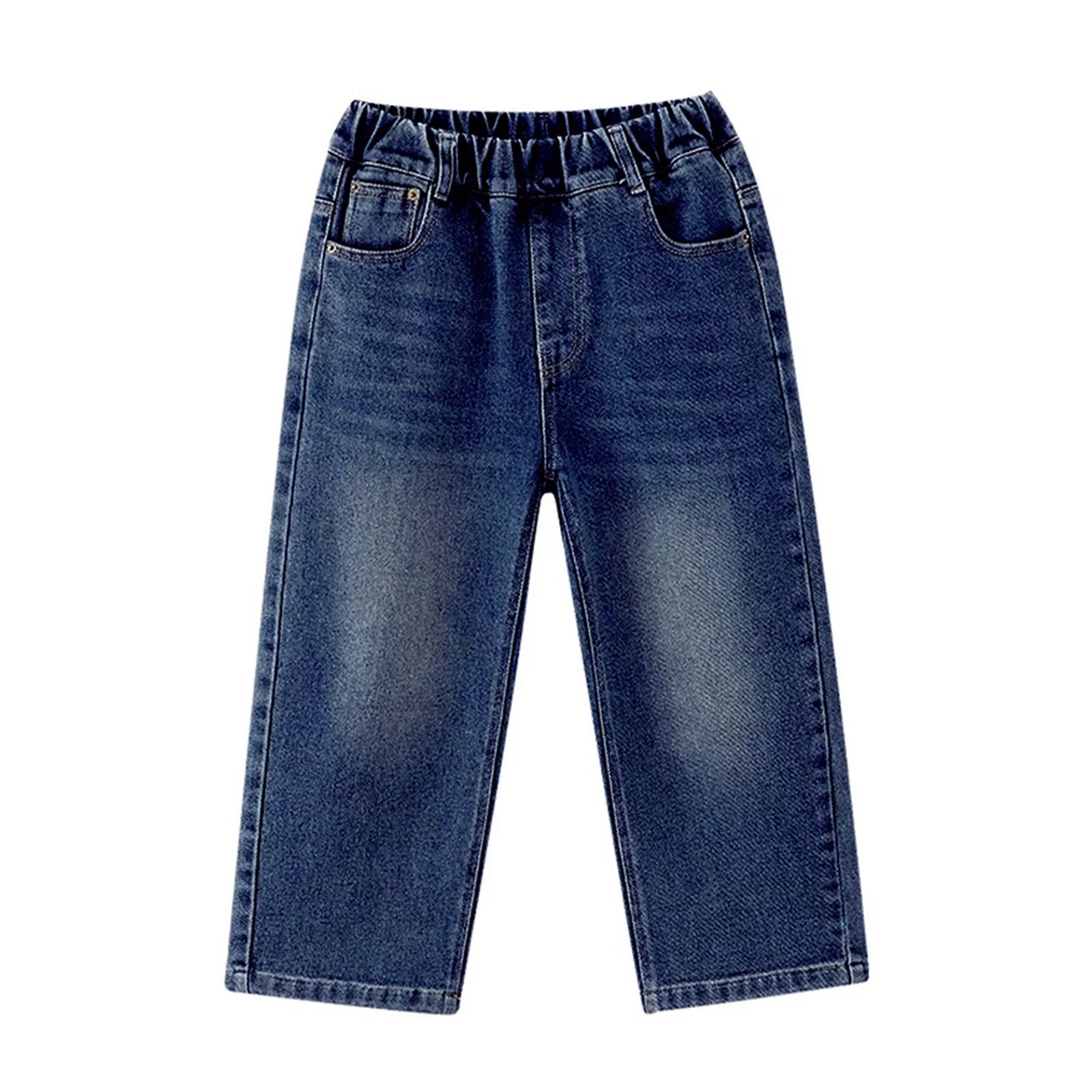 Kids Wide Leg Denim Jeans - Elastic Waist Straight Trousers (3-16 Years)