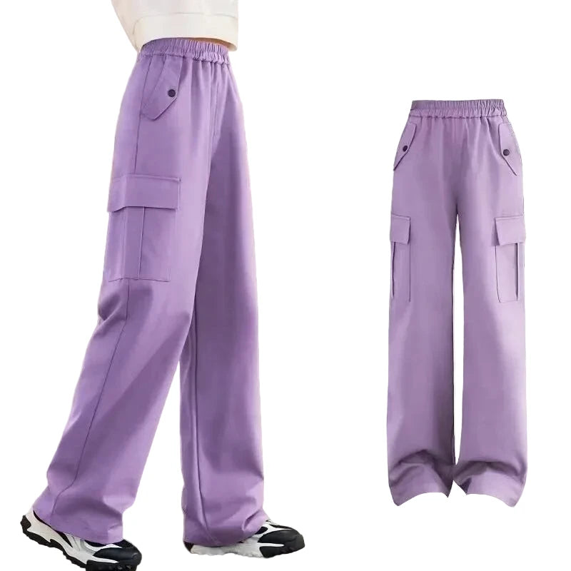 Girls' Cargo Wide Leg Pants - Loose Straight Casual Trousers Ages 7-13