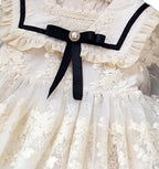 Girls' Sailor Collar Princess Dress - Chiffon Bow Party Dress Ages 4-6