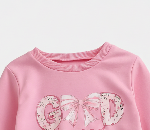 Pink Bow Hoodie and Flared Pants Set - Kidnor