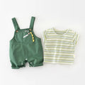 Baby Dinosaur Overalls & Striped T-Shirt Set - 2-Piece Summer Outfit