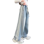 Girls' Striped Wide Leg Jeans - Korean Style Spring Pants