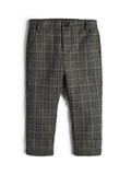 Boys Grey Plaid Pants - Cotton Casual Long Trousers (7-14 Years)