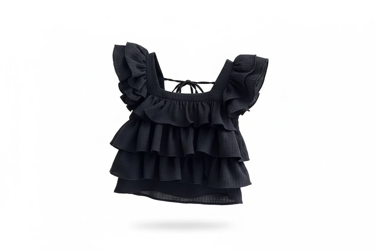 Girls Square Neck Blouse - Flutter Sleeve Summer Top