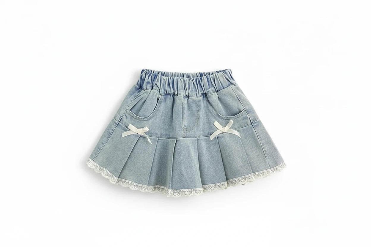 Girls Denim Bow A-Line Skirt - Kidnor