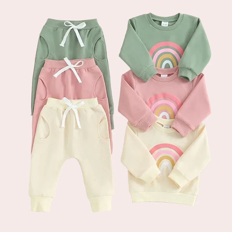 Baby Rainbow Sweater & Pants Set - Oversized Fall Winter Outfit (3M-3Y)