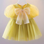 Baby Girl Mesh Dress with Bow - Short Sleeve Summer Birthday Dress