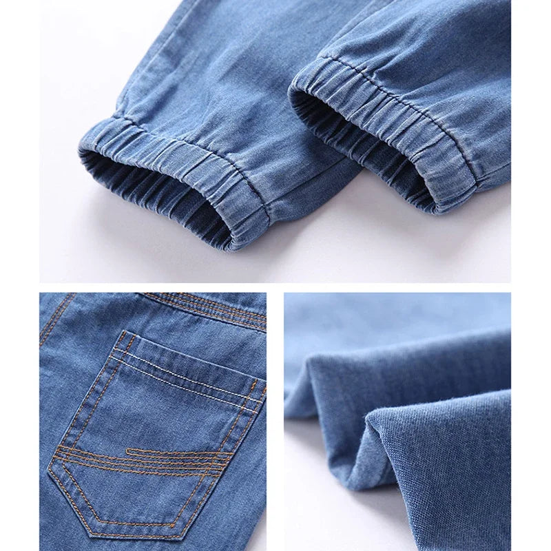 Kids Cotton Jeans - Elastic Waist Loose Fit Casual Pants for Boys & Girls