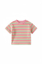 Girls Striped Cotton Short Sleeve Tee - Kidnor