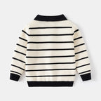 Striped Embroidery Bear Sweater Button Pullover - Kidnor