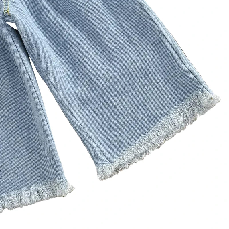 Girls Blue Denim Jumpsuit - Halter Neck Sleeveless Playsuit (1-6Y)