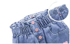 Girls' Cat Print High Waist Jeans - Elastic Waist Denim Pants Ages 1-6