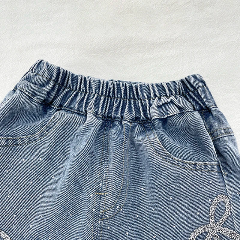 Girls' Korean Style Wide Leg Jeans - Soft Washed Denim Pants