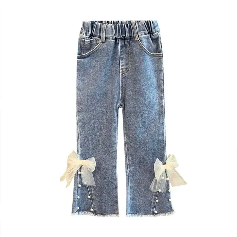 Girls Pearl Bow Bellbottom Jeans - Kidnor
