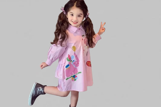 Girls Cartoon Shirt with Back Bow - Korean Fashion Spring Top