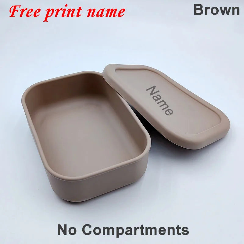 Personalized Name Lunch Box 3 Compartment Silicone Bento Box Portable Leak Proof Microwave Oven Lunch Box Picnic Food Container