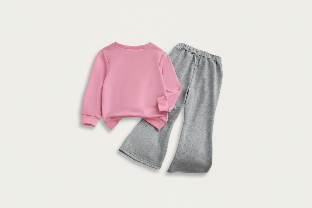 Pink Bow Hoodie and Flared Pants Set - Kidnor