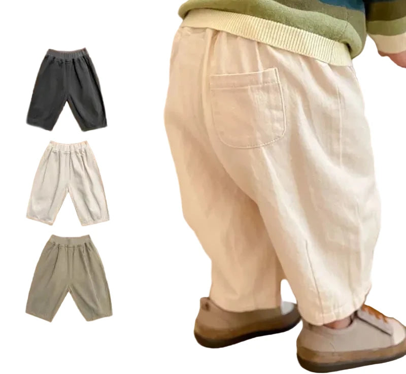Kids' Casual Loose Pants - Solid Color Ankle Length Trousers with Pockets