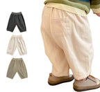 Kids' Casual Loose Pants - Solid Color Ankle Length Trousers with Pockets