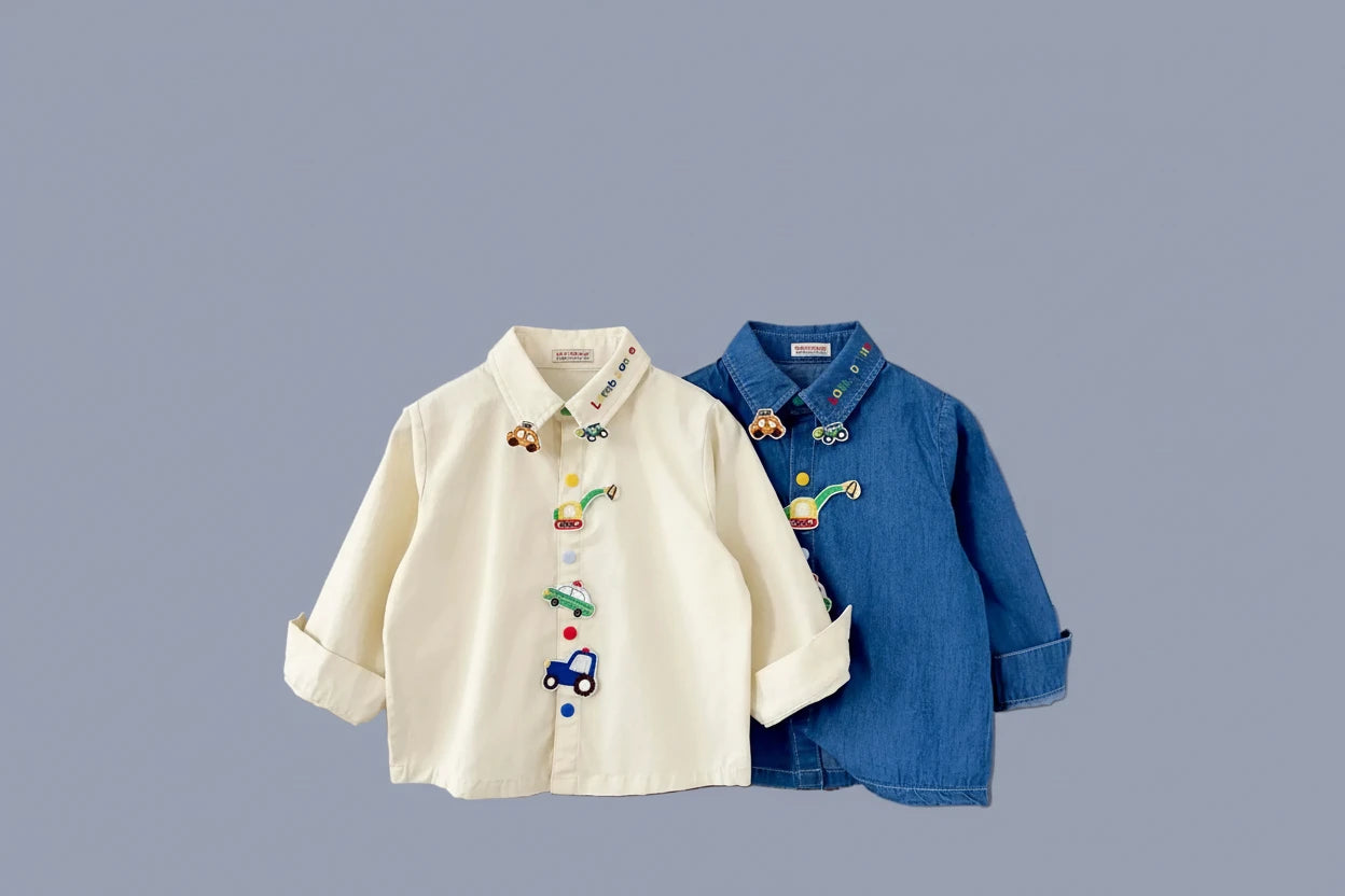 Boys' Japanese Style Cartoon Shirt - Soft Cotton Autumn Winter Top