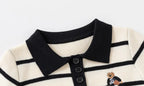 Striped Embroidery Bear Sweater Button Pullover - Kidnor
