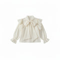 Girls' Beaded Bow Blouse - Flared Sleeve Shirt Ages 3-6