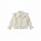 Girls' Beaded Bow Blouse - Flared Sleeve Shirt Ages 3-6