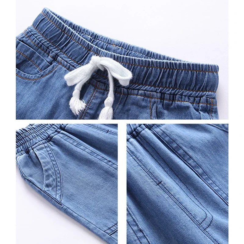 Kids Cotton Jeans - Elastic Waist Loose Fit Casual Pants for Boys & Girls