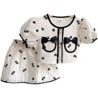 Summer Short Sleeve Shirt Top & Floral Skirt 2PCS Set