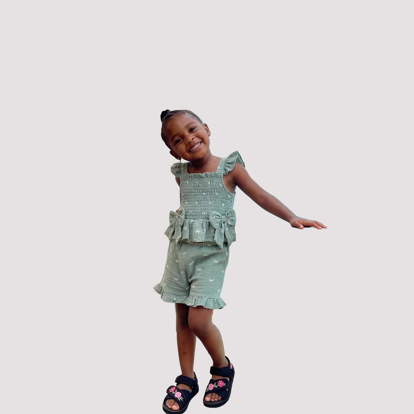 Bow Print Square Neck Top and Shorts Set - Kidnor