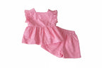 Baby Girls Pink Cotton Top & Shorts Set - Flutter Sleeve Summer Outfit