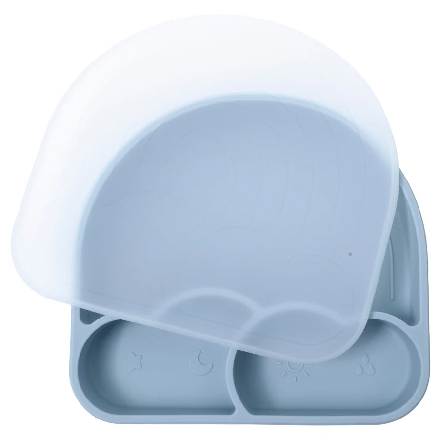 New Design Baby Safe Silicone Dining Plate With Lid Solid Cute Cartoon Children Dishes Suction Toddle Training Tableware