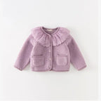 Baby Girls' Faux Fur Winter Coat - Lace Collar Warm Cardigan Jacket