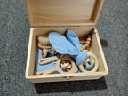 Personalized Baby Gift Box, Wooden Rattle Newborn Gift, Custom Wood Keepsake Box, Baby Teething Gift New Mom Gift Pacifier