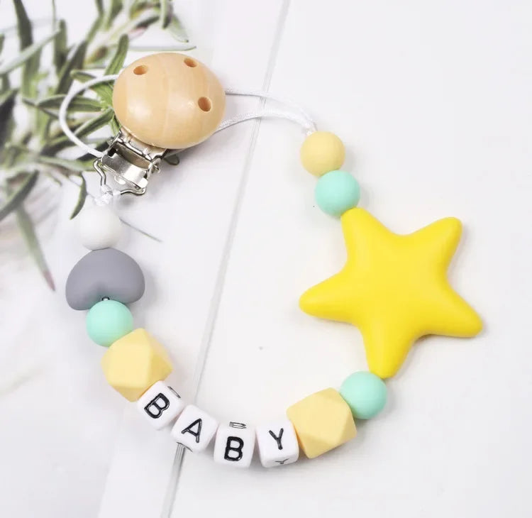 Personalized Name Baby Handmade Pacifier Clips Silicone Safe Teething Chain Infant Pentagonal Star Gum Nipple Dummy Holder Clip