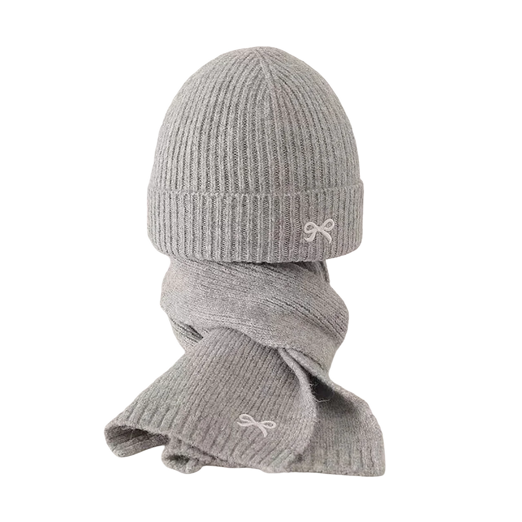 2Pcs Children Hat and Scarf Set Embroidered Bow - Kidnor