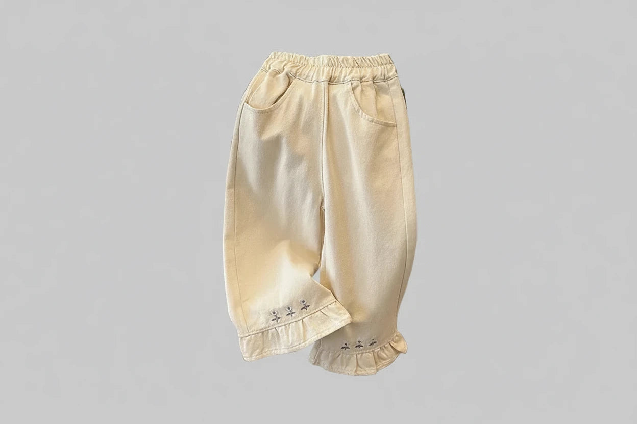 Girls Floral Embroidery Cotton Pants - Kidnor