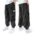Boys' Cargo Sports Pants - Cotton Sweatpants with High Visibility Details