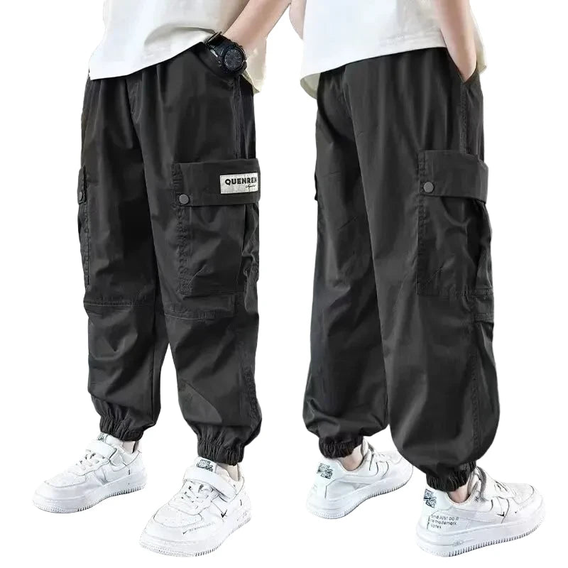 Boys' Cargo Sports Pants - Cotton Sweatpants with High Visibility Details