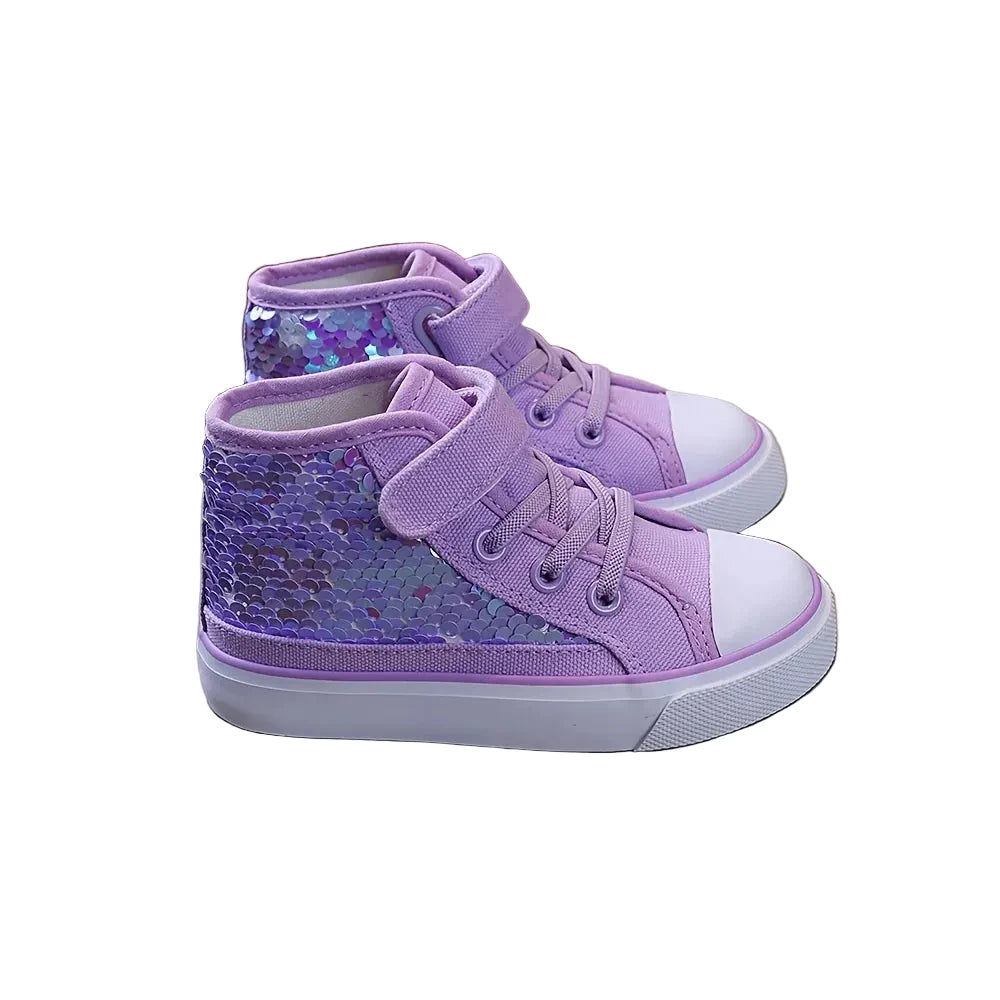 Girls Purple Holographic Princess Canvas Shoes - Adjustable Strap (3-12Y)