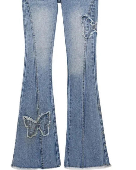 Girls' Butterfly Flare Jeans - Vintage Denim Bootcut Pants Ages 7-13
