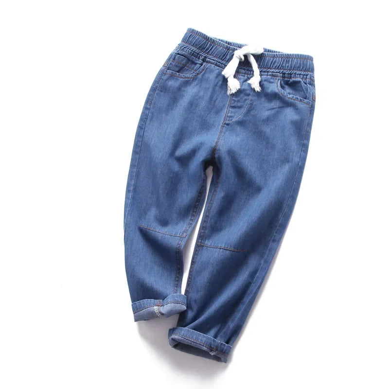 Kids Cotton Jeans - Elastic Waist Loose Fit Casual Pants for Boys & Girls