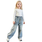 Girls' Striped Wide Leg Jeans - Korean Style Spring Pants