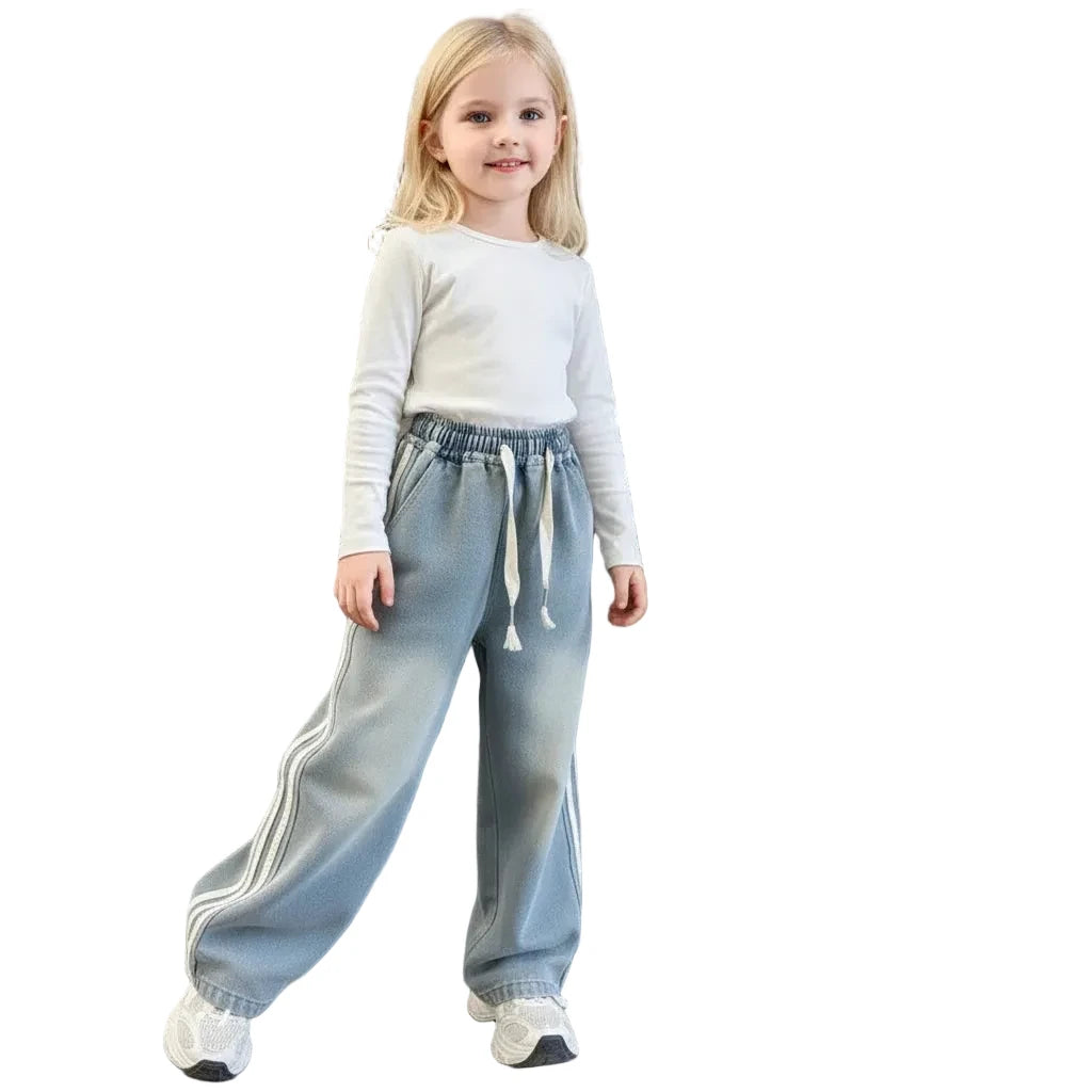 Girls' Striped Wide Leg Jeans - Korean Style Spring Pants