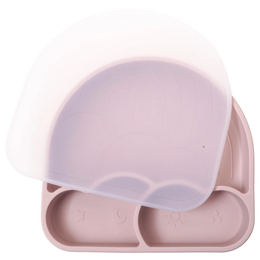 New Design Baby Safe Silicone Dining Plate With Lid Solid Cute Cartoon Children Dishes Suction Toddle Training Tableware