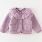 Baby Girls' Faux Fur Winter Coat - Lace Collar Warm Cardigan Jacket